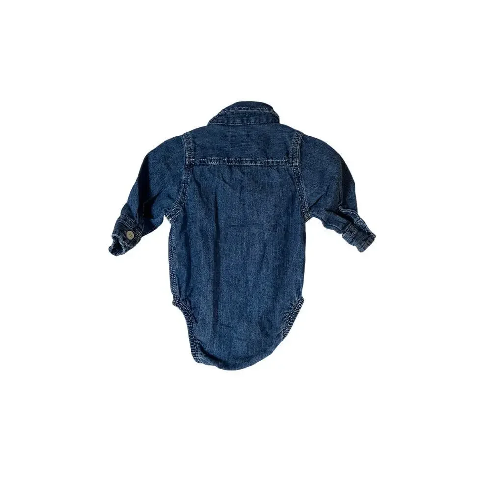 OSHKOSH B’GOSH Boy’s Denim Button Down Long Sleeve Bodysuit / Size: 6 Months
